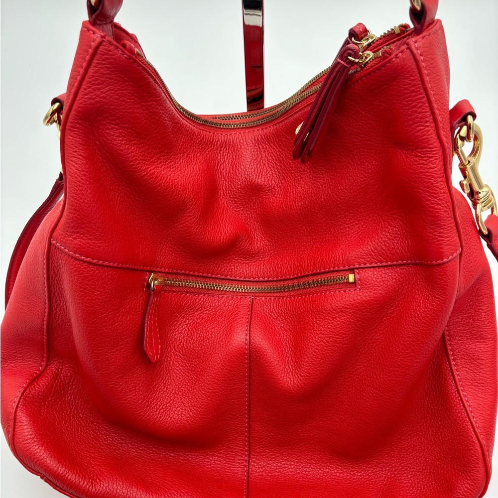 EUC~M322 Perlina Red/Crossbody/with Handle. Genuine Pebble full-grain Leather